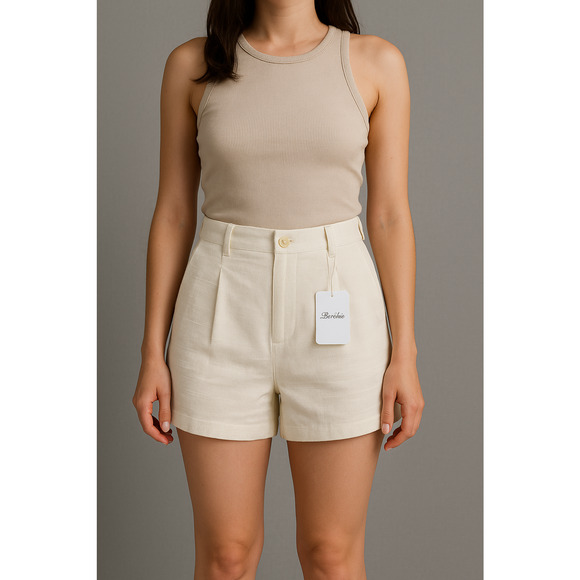 Berthie Paris Cena Shorts Womens Small 4 White High Rise Pleated Preppy Nautical - Picture 1 of 16